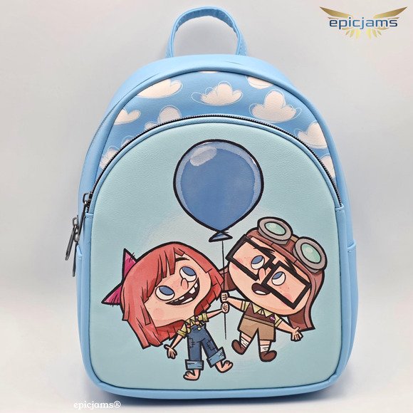 Loungefly Disney Pixar Up Young Carl & Ellie Blue Mini Backpack Bag New - Picture 1 of 6